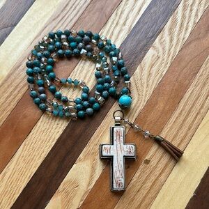 Turquoise Beaded Necklace with Cross Pendant